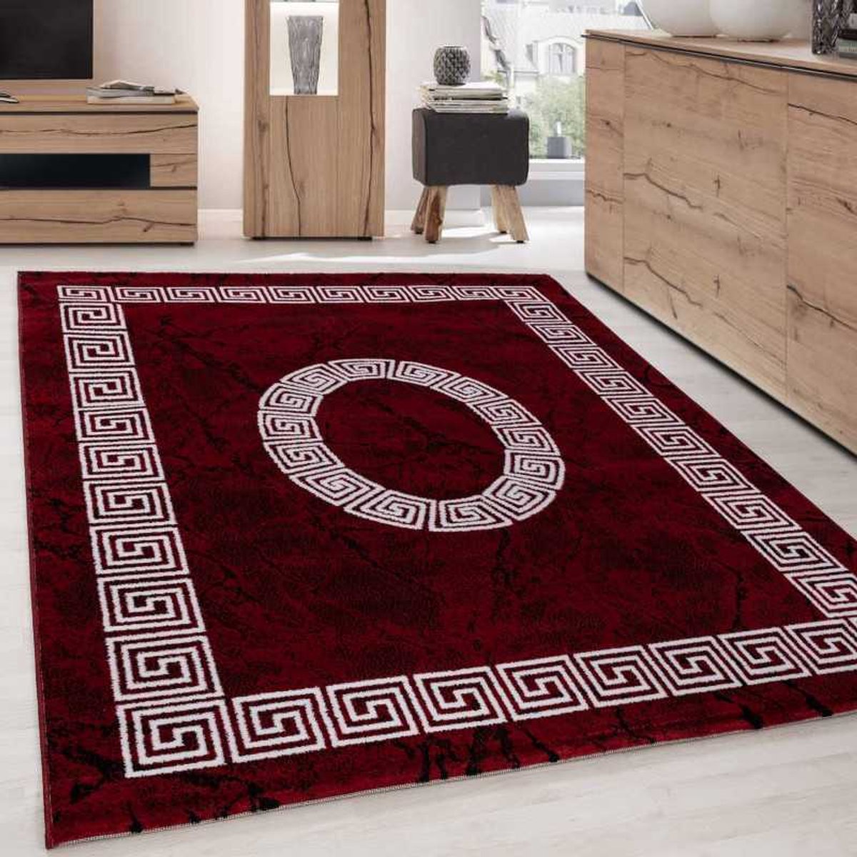 TapisTrend Designer tapijt Zwart-rood 120x170 cm Modern design vloerkleed met een rand van optisch marmer