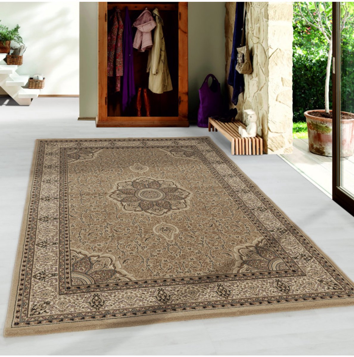 TapisTrend Oosters tapijt Beige 120x170 cm Oosterse woonkamertapijt met korte pool en decoratieve rand