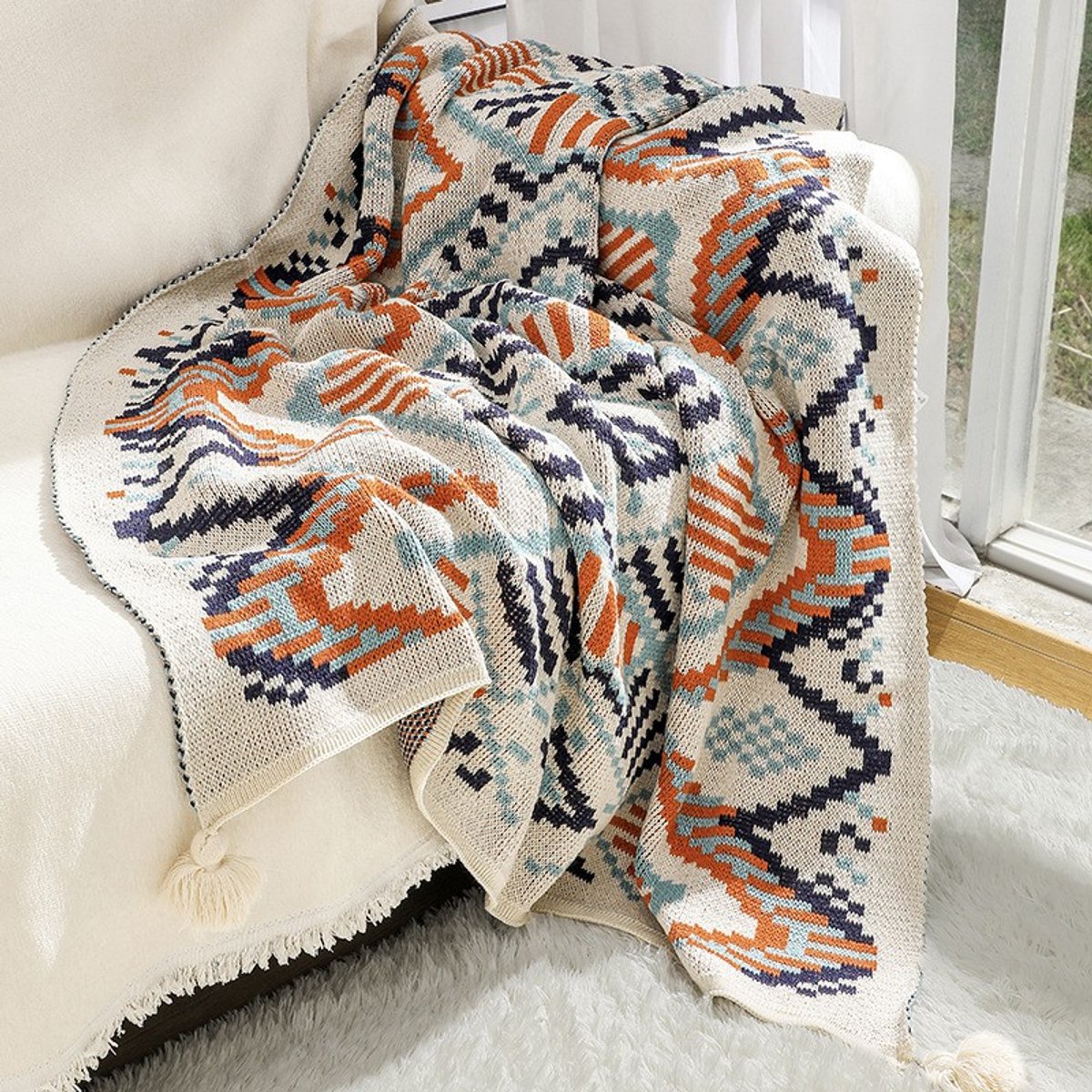 Gehaard Queen Size Deken – Lichtgewicht Ademend Zomerdekbed – Polyester Imitatiekatoen – Anti-Statisch – Met Oranje Kwastjes – Voor Bank & Bed