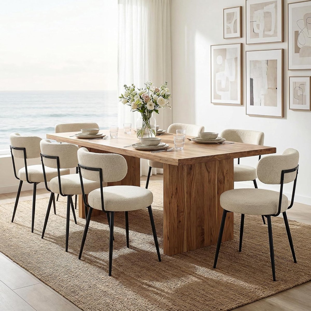 Eetkamerstoelen Set van 2 – Met Armleuningen – Ergonomisch – Beige – Industrohome