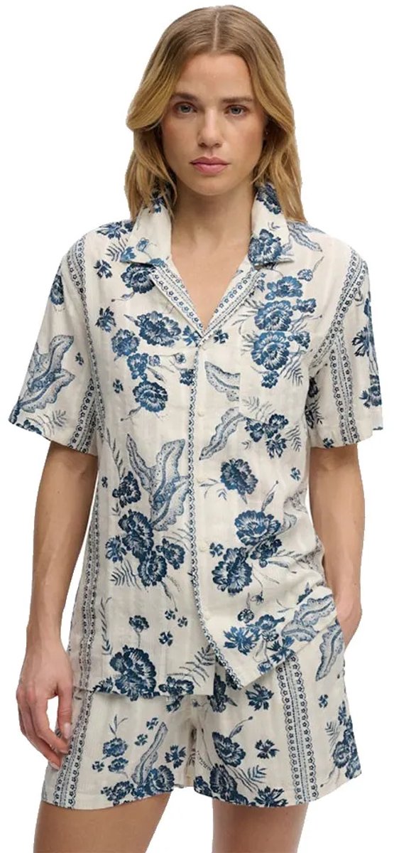 Superdry Beach Printed Overhemd Met Korte Mouwen M Vrouw Creme