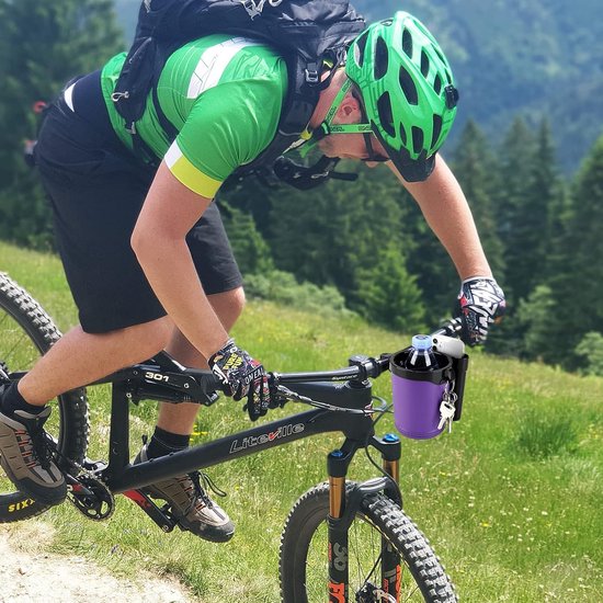 Fiets Bekerhouder - Fleshouder Stuur - Drinken Onderweg - 3-in-1 met Telefoonhouder - Verstelbare Clip - Zwart Paars — afbeelding 2
