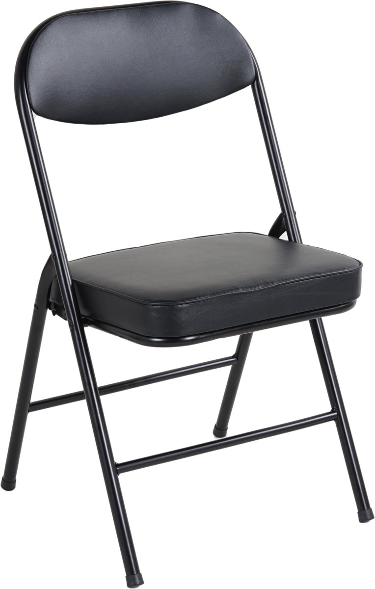 Wishdor Klapstoelen Set Van 4 - Gevoerd Zitvlak En Opvouwbaar - Modern Ontwerp - Voor Thuis, Feesten En Kantoor - Staal En Kunstleer - Zwart - Draagvermogen Tot 100 Kg Per Stoel - Lichtgewicht 4,5 Kg Per Stuk