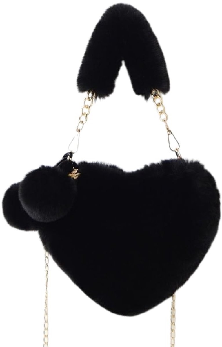 Hearty Heart Schoudertas - Fluffy Faux Fur Handtas voor Vrouwen en Meisjes - Perfect voor Halloween en Valentijnsdag