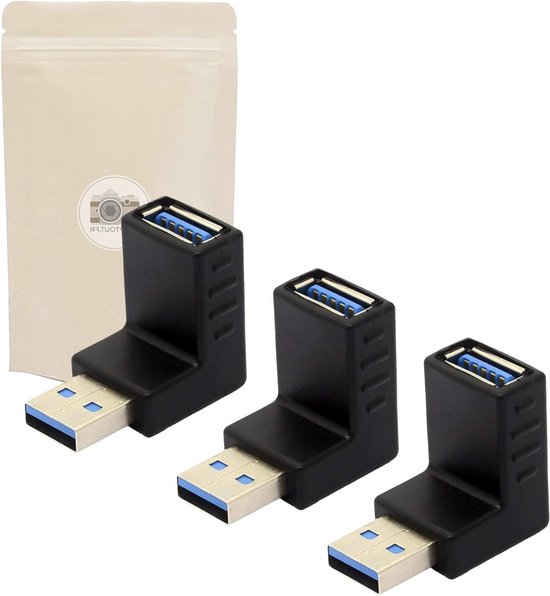 DeleyCON USB 3.0 Hoekadapter – 90° Gehoekt, A-stekker Naar A-bus, 5 Gbit/s, Zwart, 2 Stuks