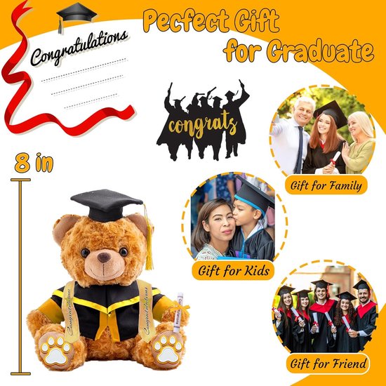 Afstudeerbeer - Teddybeer met tekst - Cadeau geven - Gepersonaliseerd met foto - 20cm - Kleur 13 — afbeelding 4