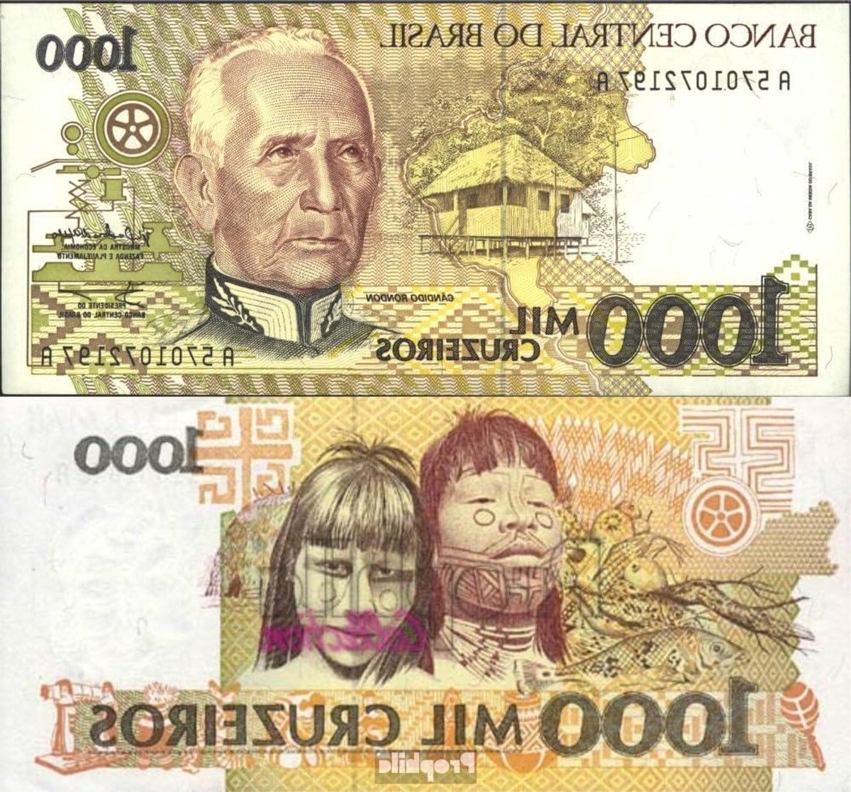 Bankbiljet Brazilië - Papiergeld Cruzeiros - Verzamelen - Ongecirculeerd - 1.000 Cruzeiros - Multicolor