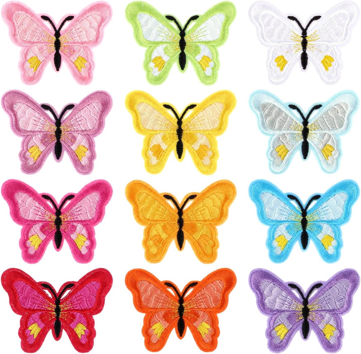 12 Stuks Vlinder Bloem Borduur Patches voor Kleding, DIY Naai Reparatie Patches voor Jeans, Tassen en Jassen