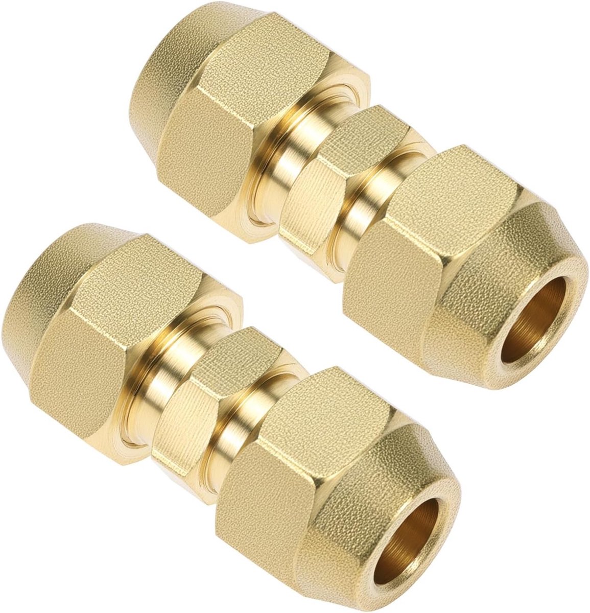 2-delige 3/8 inch messing dubbele koppelingen voor koperen buizen, 9.53mm verlenging van airconditioning slangen, geschikt voor thuis en industrie, duurzaam en veelzijdig