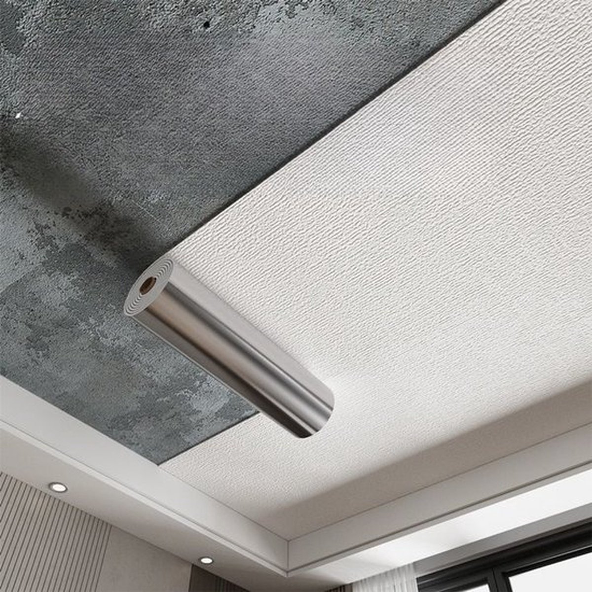 Zelfklevende decoratieve plafondfolie – verwijderbaar, peel-and-stick, 50 cm breed × 5 m lang × 3 mm dik， Geschikt voor woonkamers, slaapkamers, badkamers, gangen, muren en plafonds (Wit)