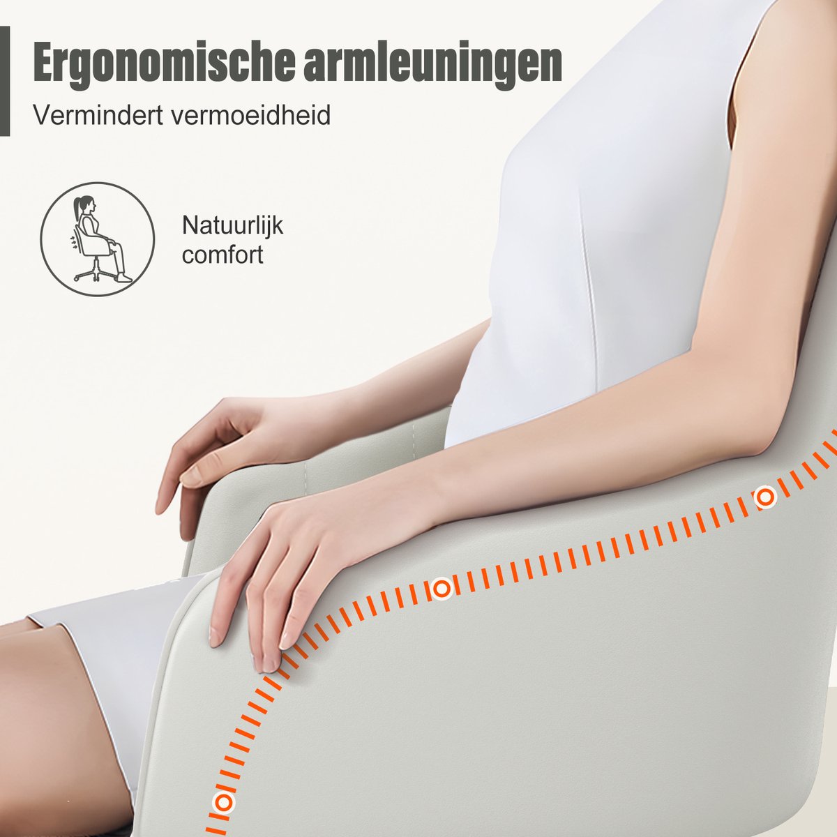 Hiaonyx Bureaustoel-Ergonomische bureaustoel-bureaustoelen voor volwassenen-Dubbel gelaagd zitkussen-360 graden draaibaar-Metalen onderstel-Wit thumbnail 2