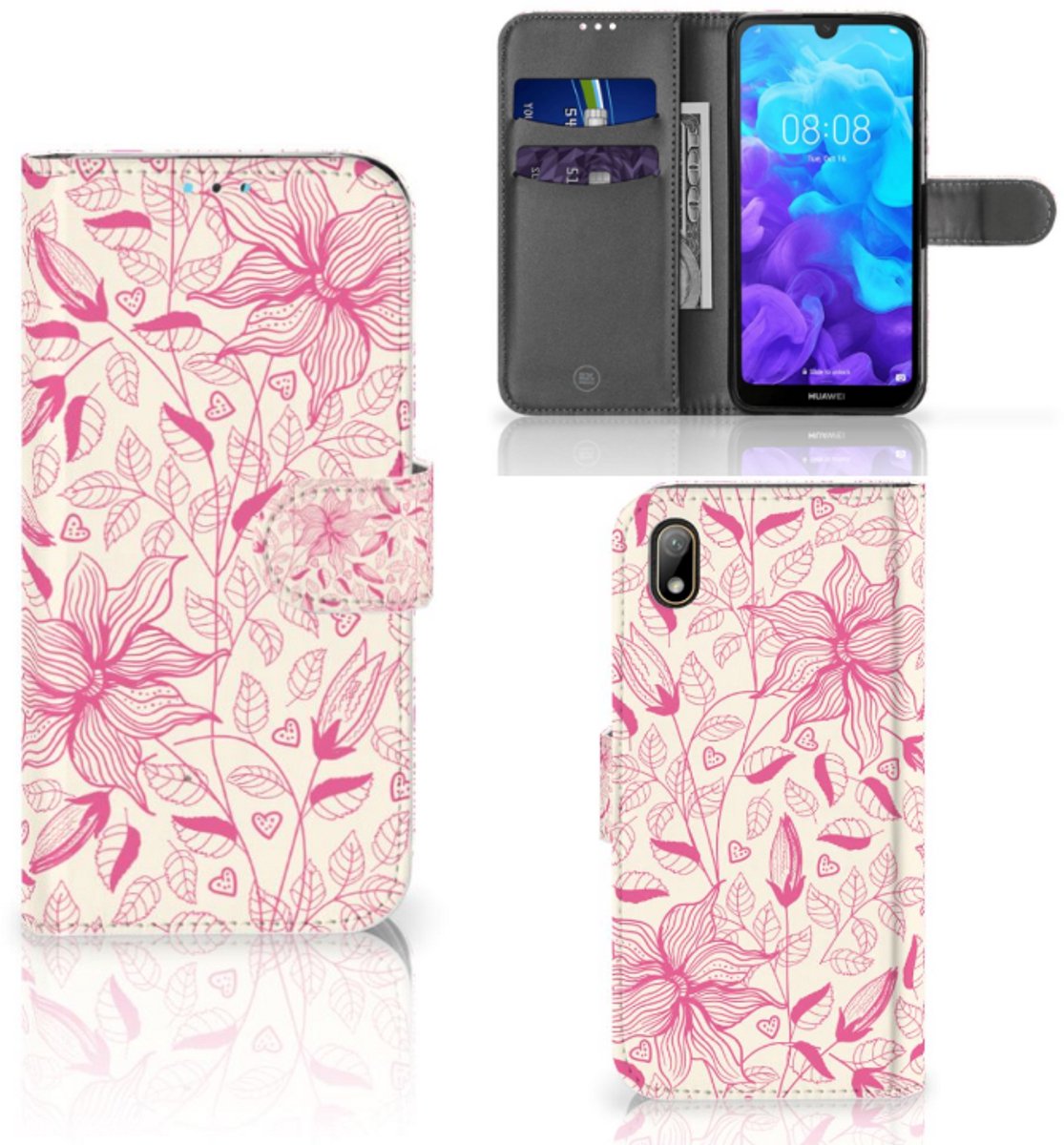Huawei Y5 (2019) Hoesje Pink Flowers
