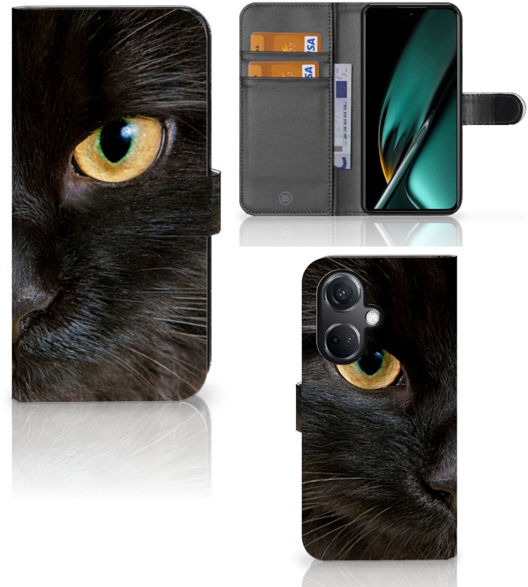OnePlus Nord CE 3 Telefoonhoesje met Pasjes Zwarte Kat
