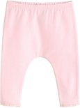 Legging in zachtroze met fijne roze strepen en kanten randjes.