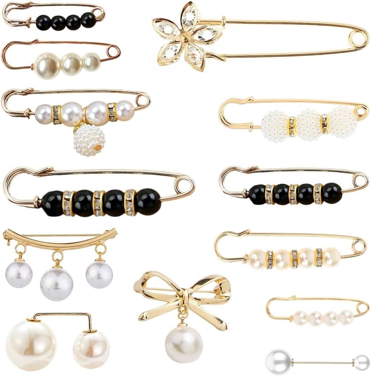 13-delige Parels Broche Set met Veiligheidsspeld voor Dames, Mode Broches voor Sjaals, Jassen en Accessoires