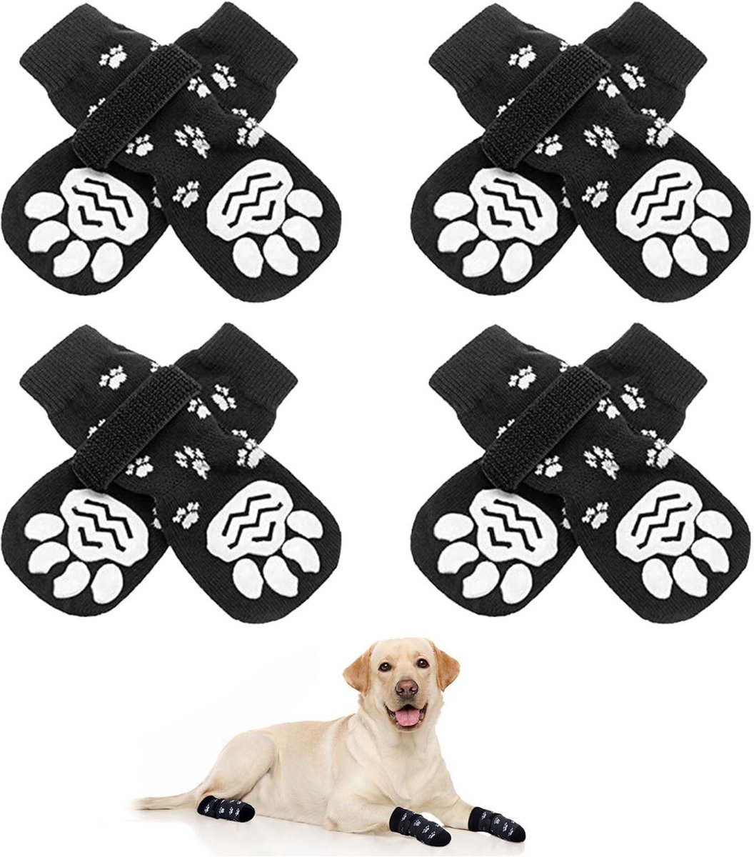 EUPSIIU Honden Sokken - Antislip, Warmte en Bescherming voor Pootjes - 8 Stuks - Zwart