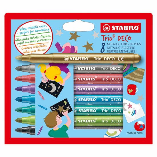 STABILO Trio DECO - Metallic Viltstift - Met Extra Dikke Punt 3,0 mm - Etui Met 8 Kleuren