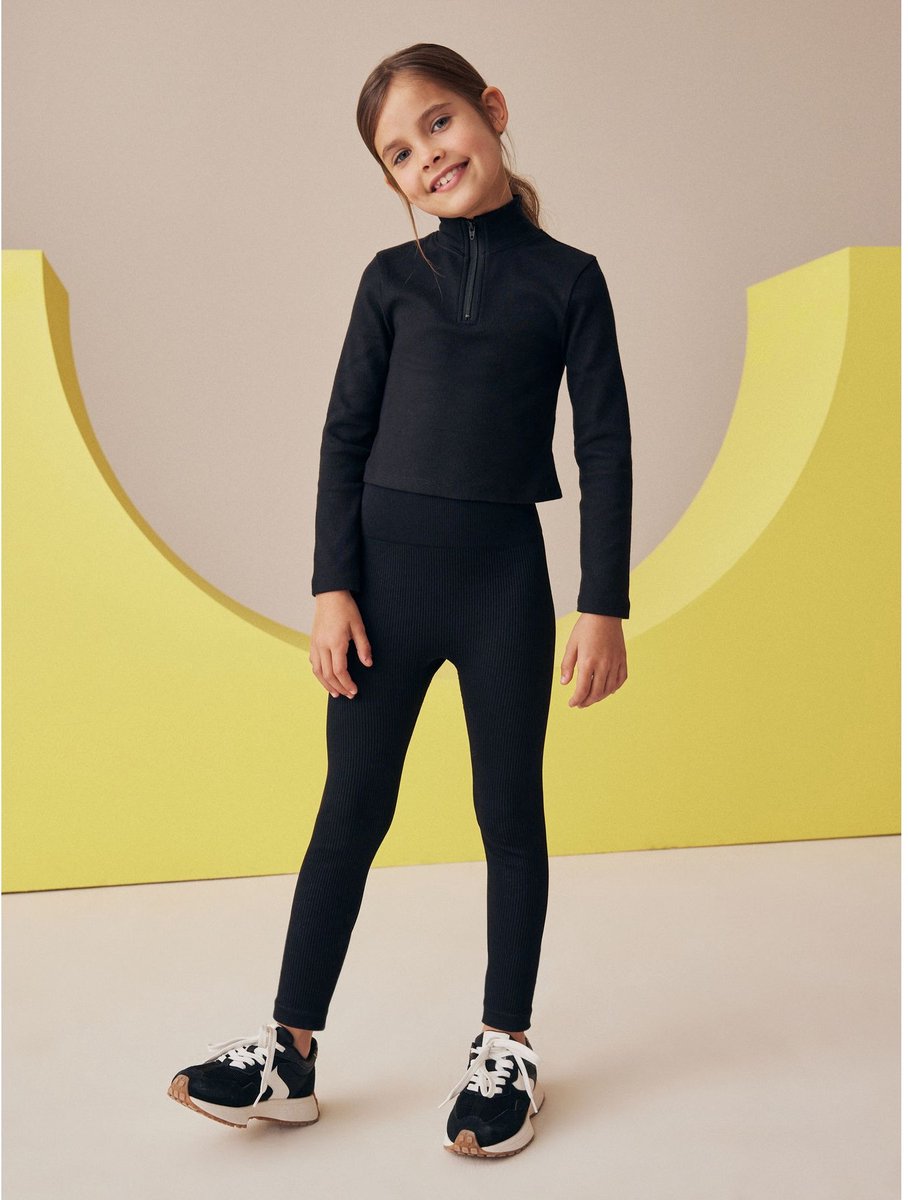 Next - Meisjes - paars - Naadloze geribbelde leggings met hoge taille - Zwart
