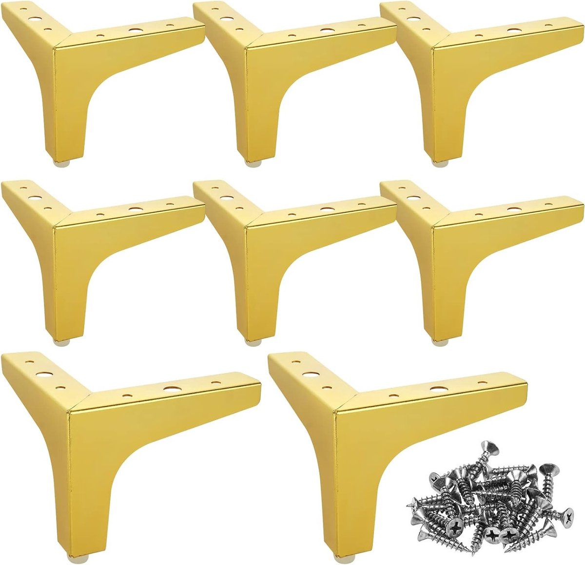 8 Stuks Gouden Meubelpoten 10 cm - Sterke Metalen Driehoekige Poten voor Sofa, Tafel, Bed en Kast (incl. 40 Schroeven)