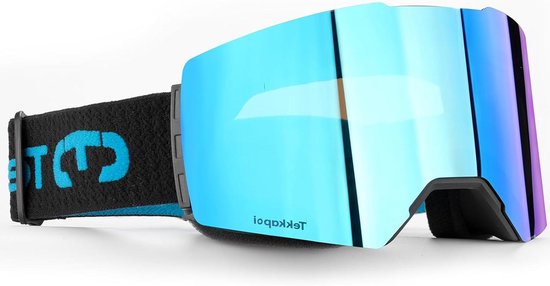 Magnetische Skibril - Ski Bril Volwassenen - Skiën en Snowboarden - Dubbel Glas Anti-Condens - OTG Helmcompatibel - Zwart Blauw