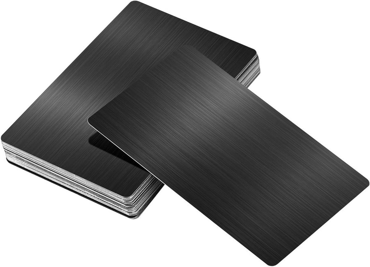 Persoonlijke visitekaartjes van geborsteld zwart metaal en aluminium - 10 stuks, 0.45 mm dik, ideaal voor kantoor en als cadeau