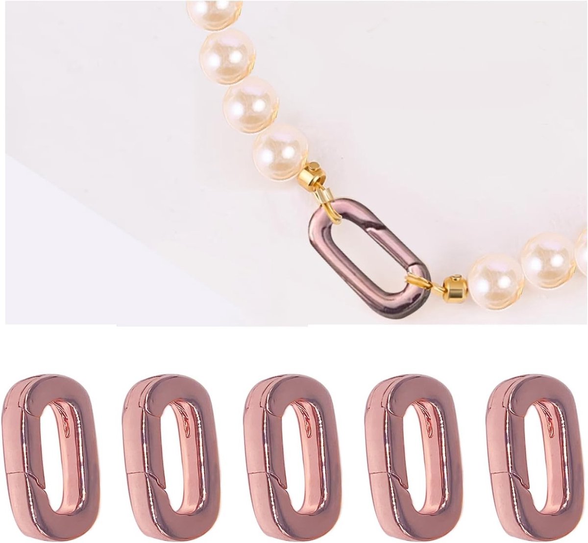 Set van 5 Ovale Veerhaakjes in Roze Goud, Perfect voor DIY Sieraden en Accessoires