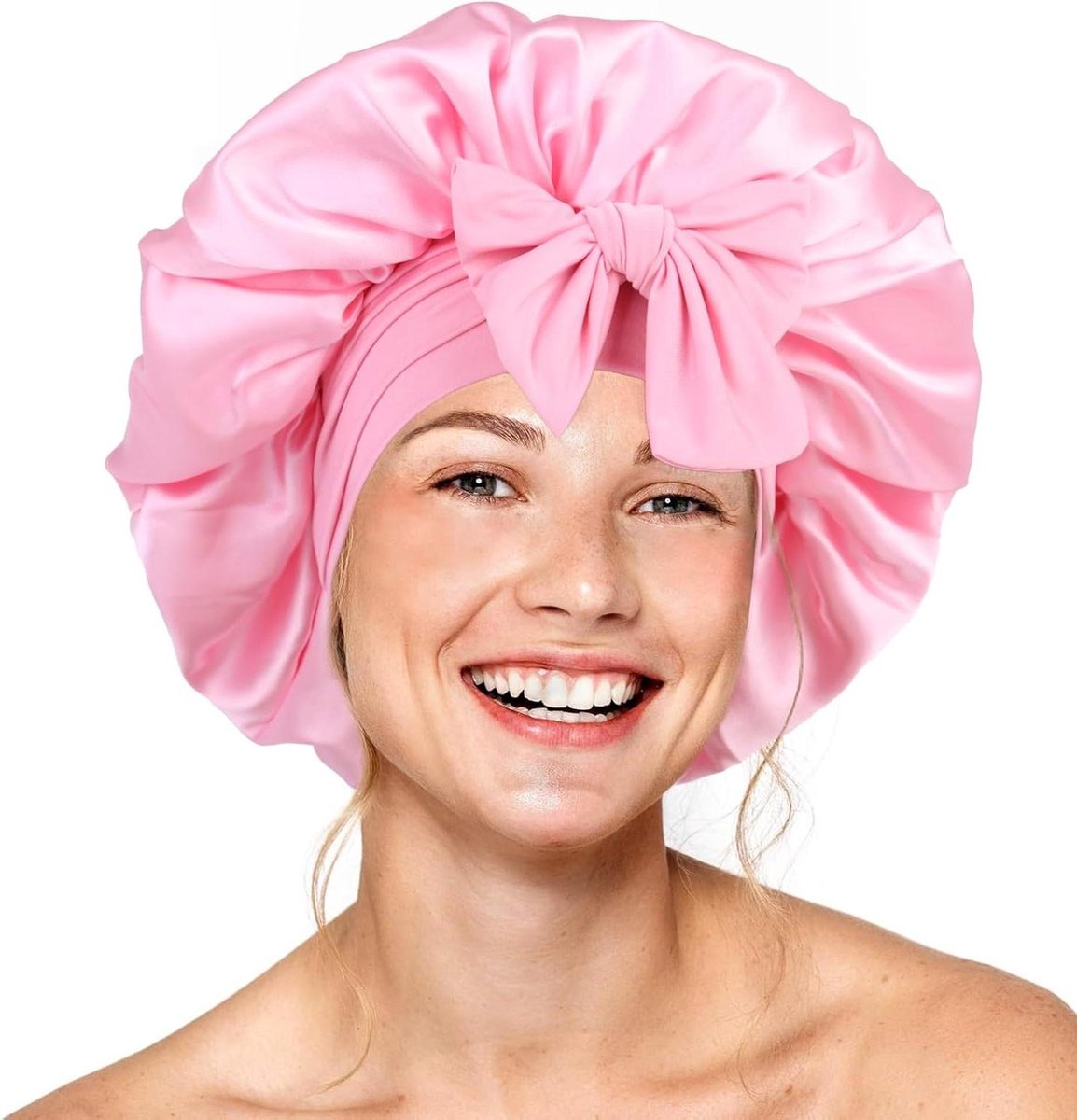 Satijnen Bonnet - Slaapmuts - Haarbescherming - Dubbellaags - Verstelbaar - Roze