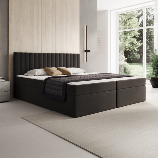 Meubella - Taiko - Boxspring met opbergruimte - Stof zwart - 180x200 cm