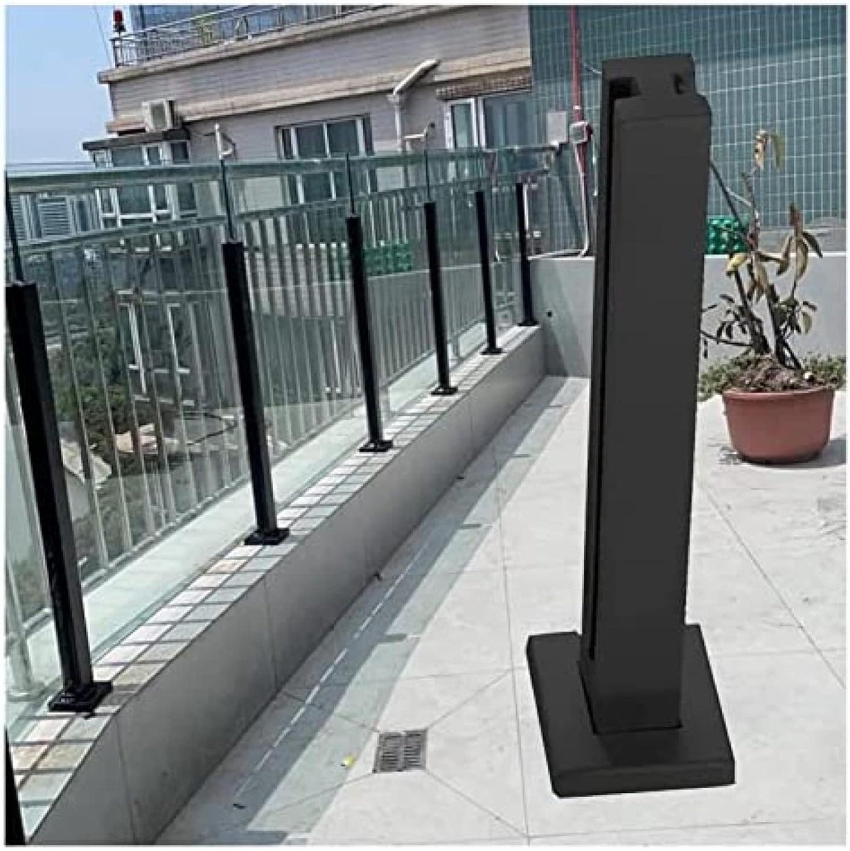 Balkon Glazen Balustrade Paal - Glashek Paal - Buiten Terras Afzetten - Roestvrij Staal 304 - 85 Cm Hoog - Zwart