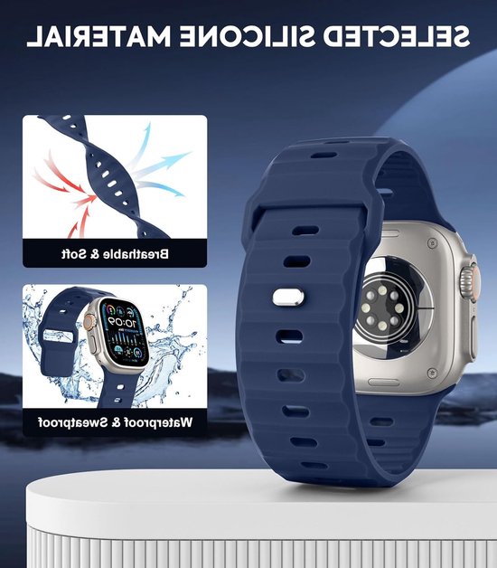 Compatibele Ocean Band voor Apple Watch Ultra 2 - Silicone Vervangband voor 49mm, 46mm, 45mm, 44mm, 42mm - Ideaal voor Mannen en Vrouwen, Midnight Blue, Comfortabel en Duurzaam van Merkloos — afbeelding 3