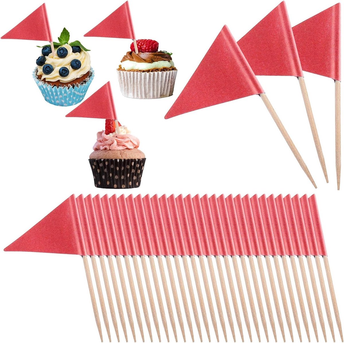 Set van 100 Lege Cupcake Topper Vlaggetjes voor Feestjes, Taarten en Kaasplankjes