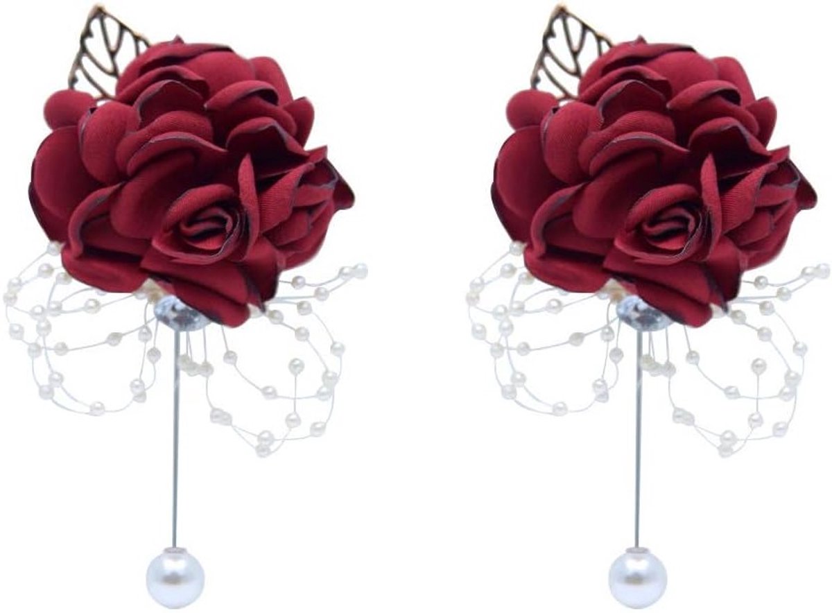 Bruidsmeisje corsages set van 2 - Prachtige wijnrode bloemen voor bruiloften, feesten en evenementen