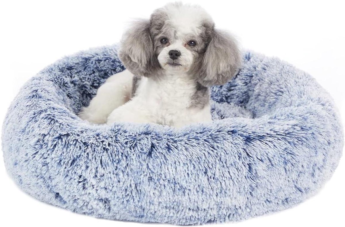 Donut Hondenkussen – Rond Hondenhok – Hond Ontspannen – Verhoogde Rand – 58 cm – Blauw