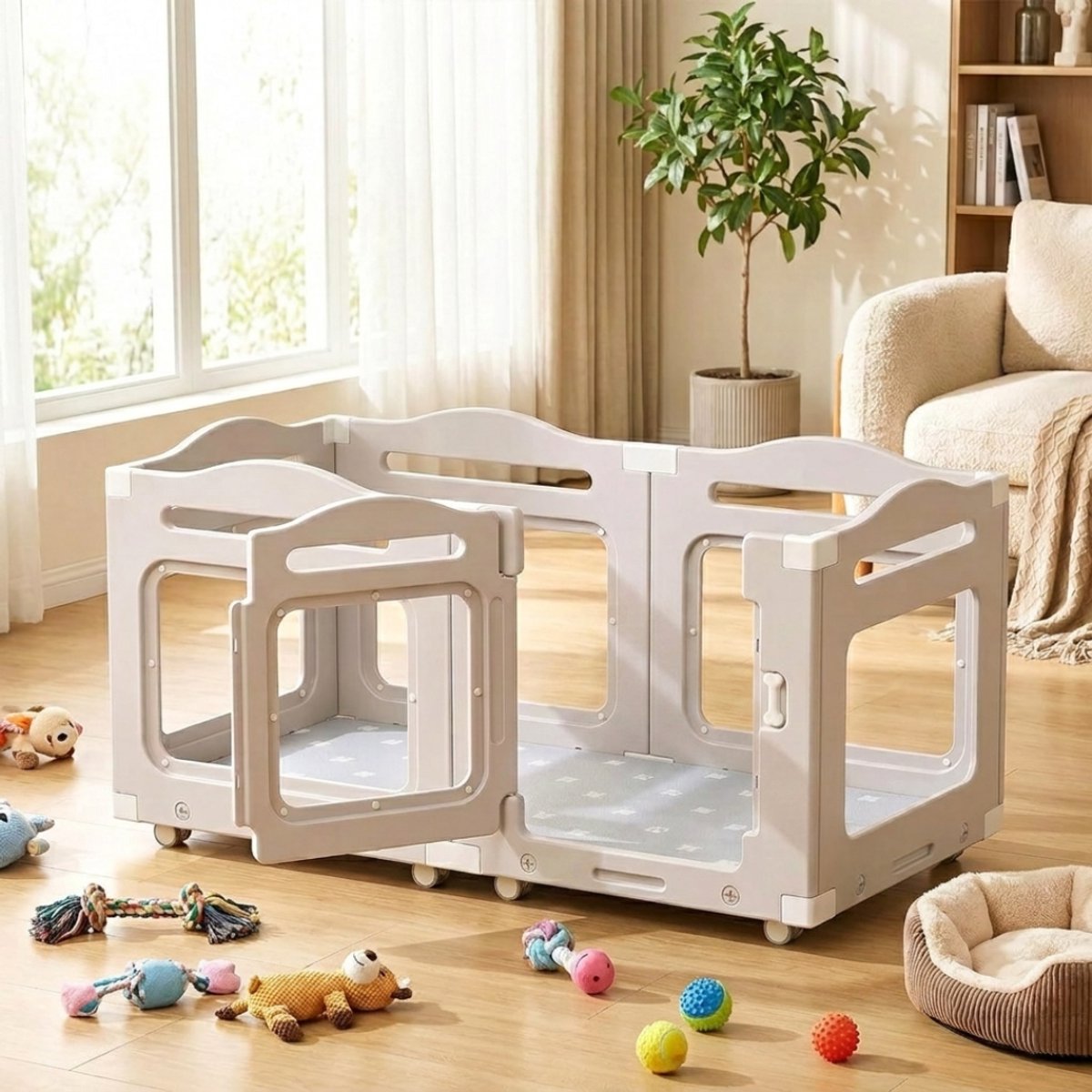 HEZIVO® Werpkist Hond - Met Uitloopren - Hondenbox met Wielen - 126 x 68 cm