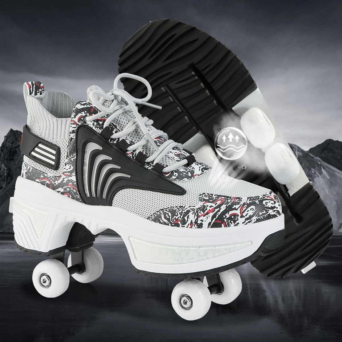 Vervormbare Rolschaatsen Schoenen met Wieltjes Buitensporten 2-in-1 Sneakers en Skates EU-34 Camouflage