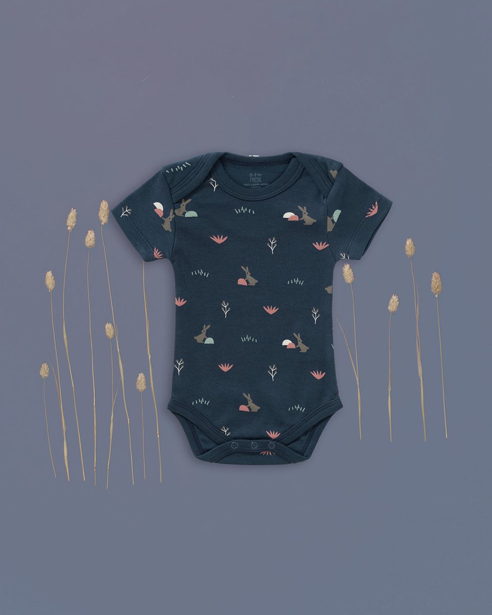 Fresk Romper met Korte Mouwen 0-3 m - Babykleding - Biologisch Katoen - Donkerblauw - Rabbit Mood Indigo