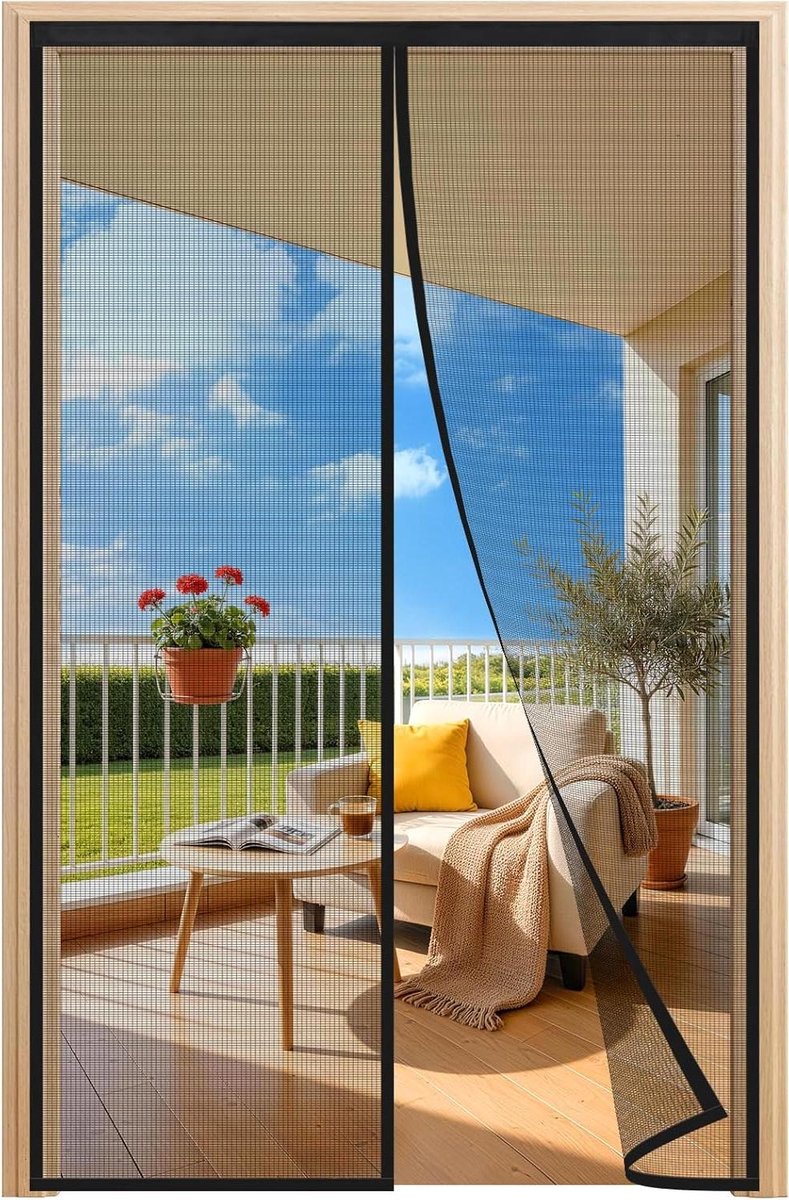 Balkondeur Hor - Magneet Hor - Insecten Buiten Houden - Zonder Boren Montage - 125x235cm - Zwart