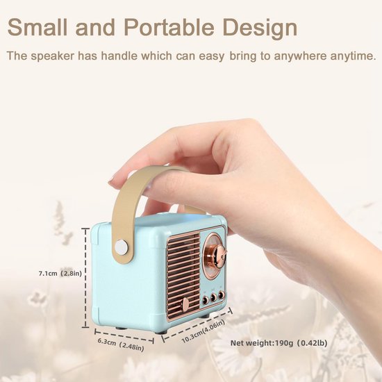 Speaker-bluetooth speaker-Retro Bluetooth Speaker - Vintage Draagbare Muziekspeler met Handvat-Mini Speaker voor Slaapkamer en Kantoor van Merkloos — afbeelding 3