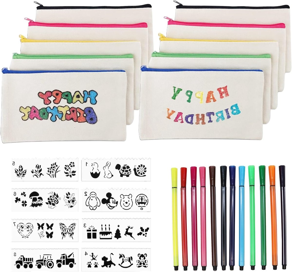 Stof etui set van 10 stuks, blanco, ideaal voor knutselen, opbergen en personaliseren