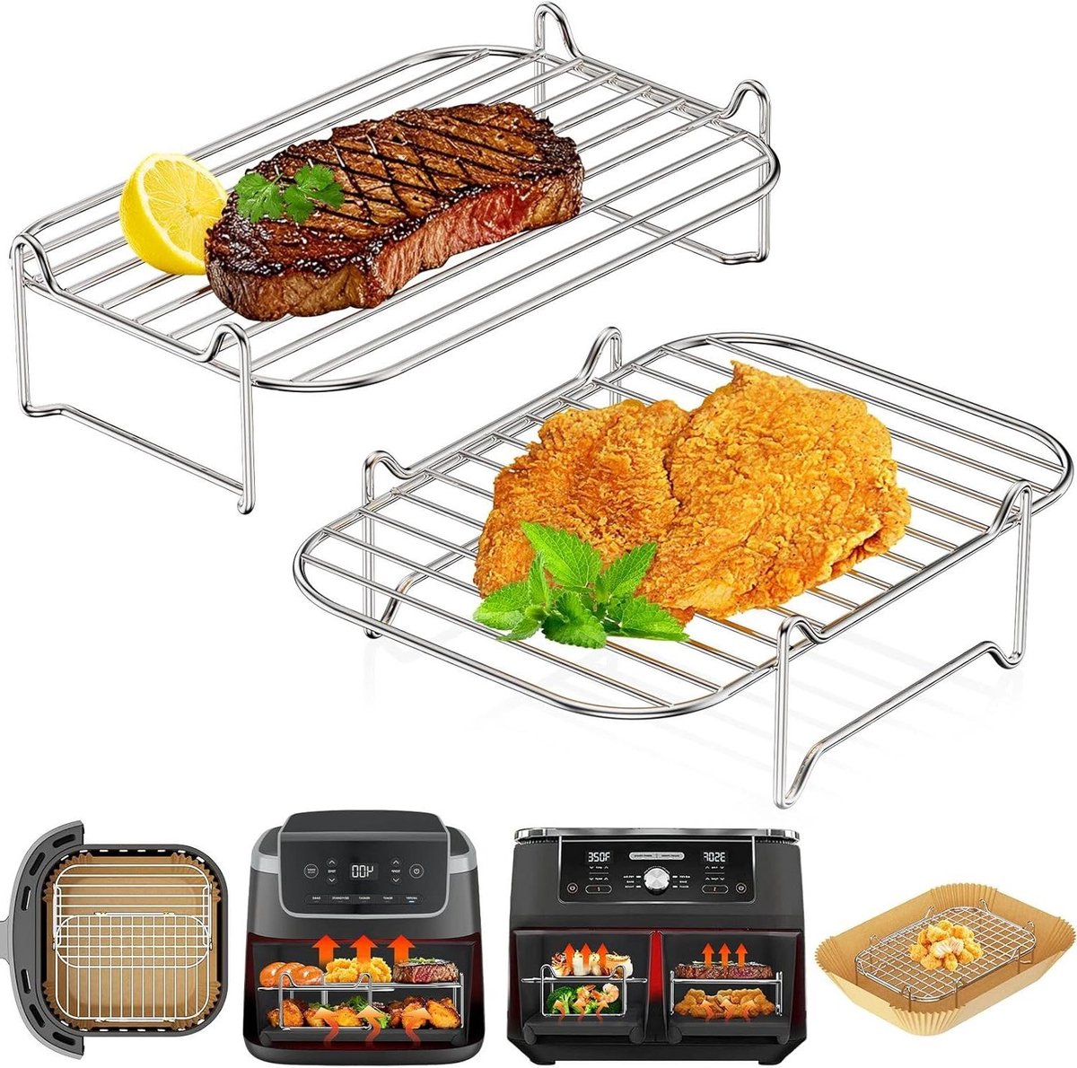 Airfryer Accessoires - Bakpapier - Siliconen Bakje - Mand - Spatels - Oven Rek - innovatief
