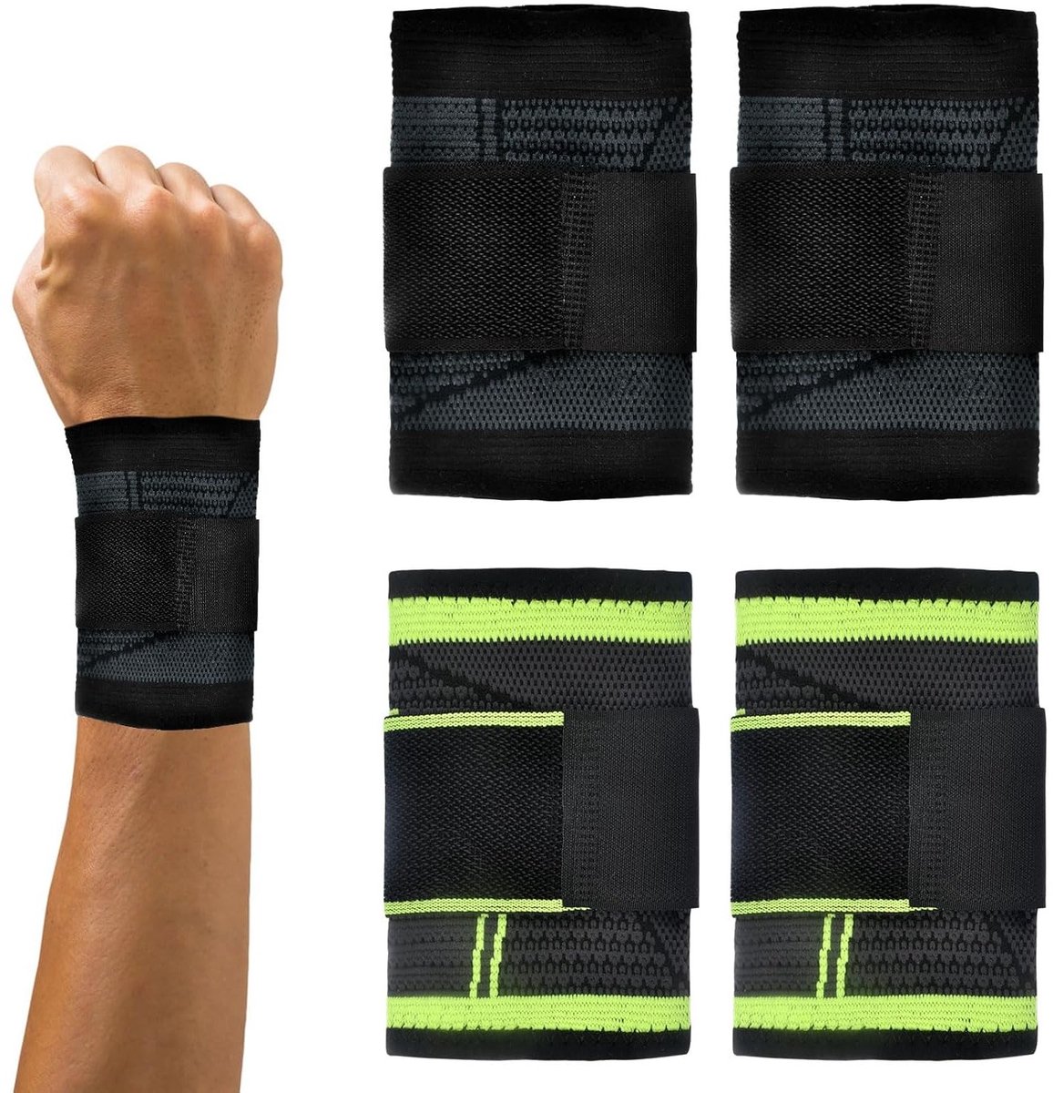 4 Pack Polssteun - Ademend Bandage voor Ontsteking en Pijnverlichting bij Tendonitis en Sportblessures