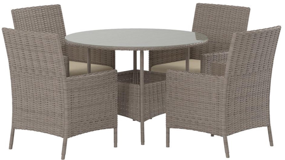 Svea - Wiley ronde tuintafel + 4 tuinstoelen - bruin staal rotan