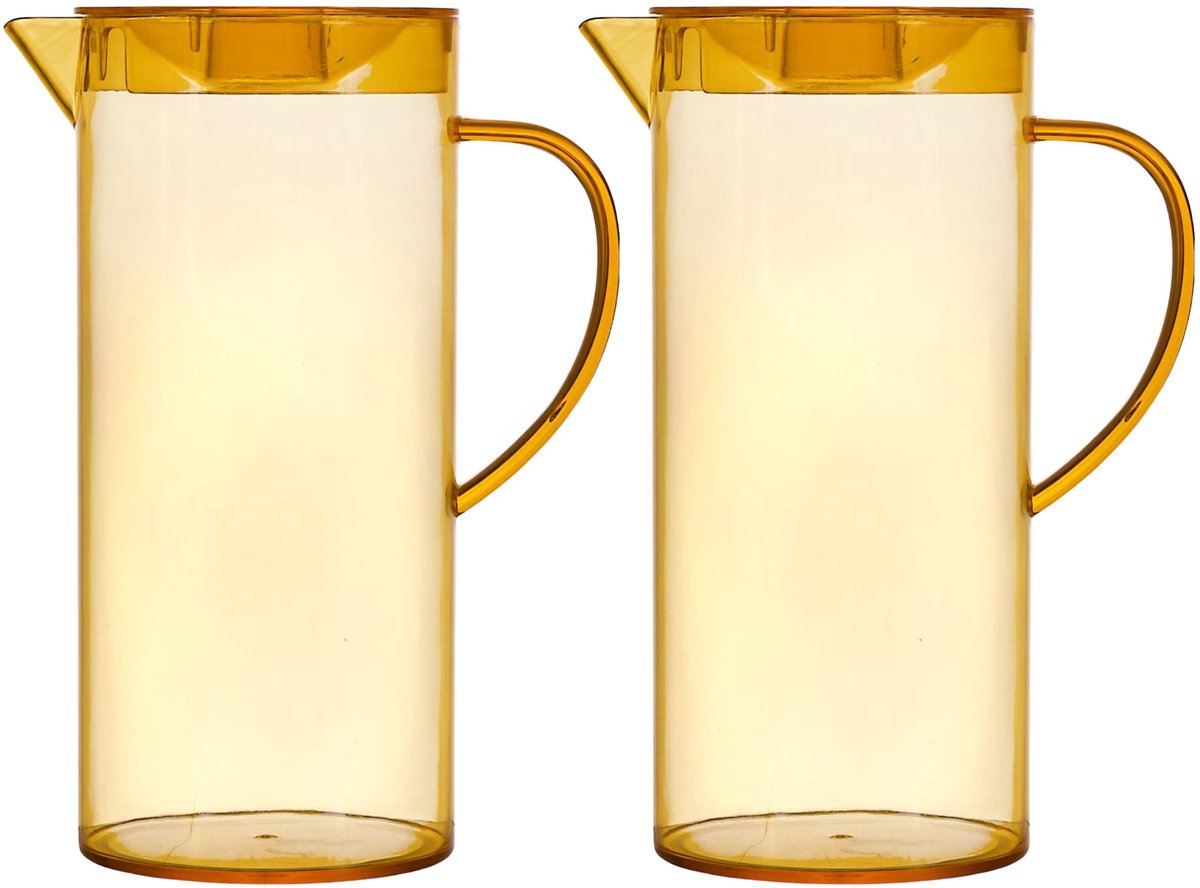 Home Deco Factory Schenkkan met deksel - 2x - 1.1 L - geel - kunststof