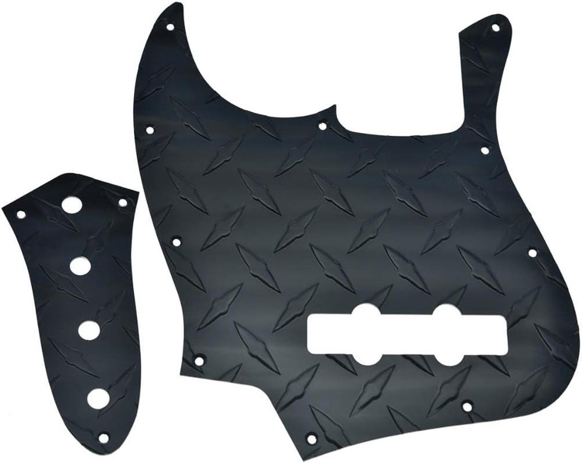 10-Hole 4 String Jazz Bass Pickguard van Aluminium met Diamantpatroon en Bevestigingsschroeven voor Fender Jazz Bass in Zwart