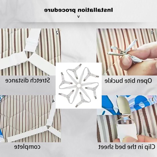 12 Stuks Verstelbare Hoekclips voor Lakens, Matrassen en Sofas - Elastische Bevestigingsclips in Wit — afbeelding 2