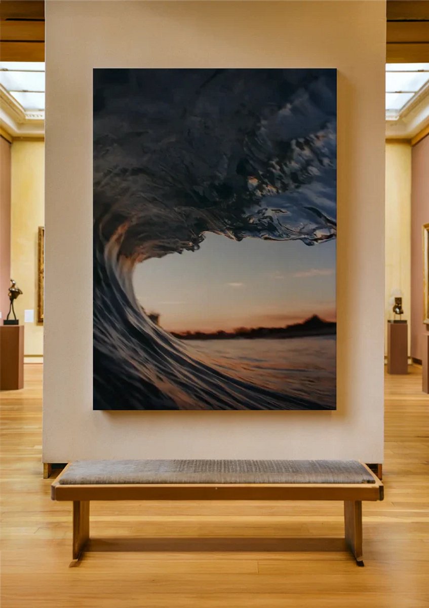 Yourwallarts.com - Wandpaneel - Canvas - Binnenkant Van Een Golf Bij Zonsondergang Barrel Perspectief