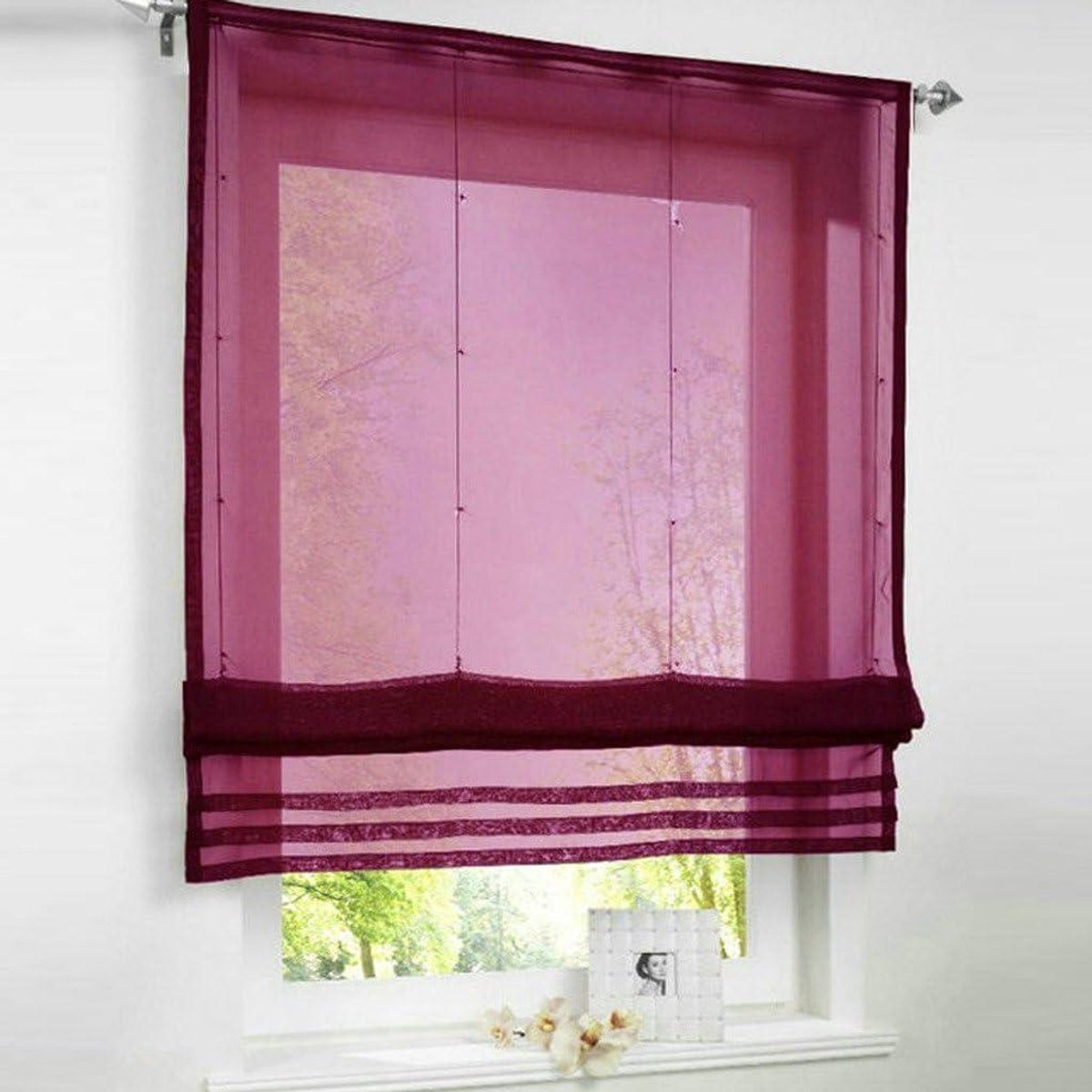 Romeinse jaloezieën - Vitrage gordijn - Raamdecoratie - Semi Sheer stof - 120x155cm - Wijnrood