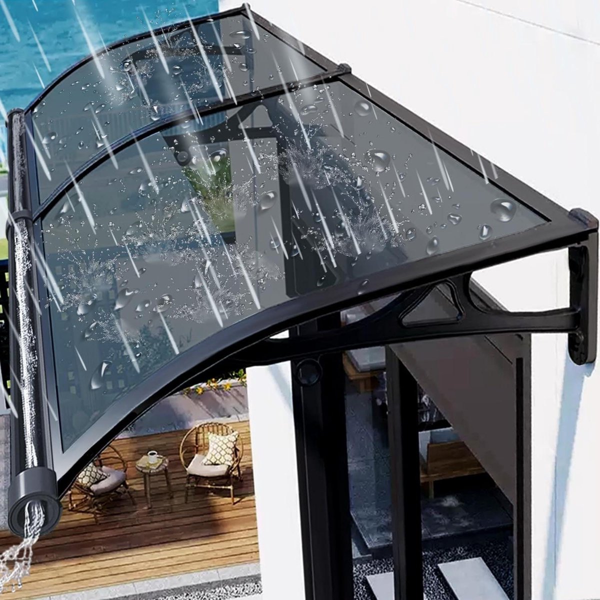 Luifel voor voordeur - Overkapping huisdeur - Bescherming tegen weer - Slagvast polycarbonaat - 60x200 cm - Grijs