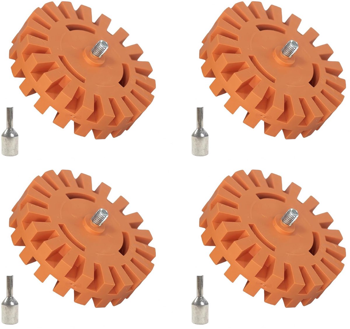 4-delige set met wielen voor het verwijderen van stickers, 10 cm * 20 mm rubberaccessoires, geschikt voor elektrische boren, geschikt voor het verwijderen van autostickers en andere autogerelateerde lijmresten, geschikt voor auto's, campers en boten.