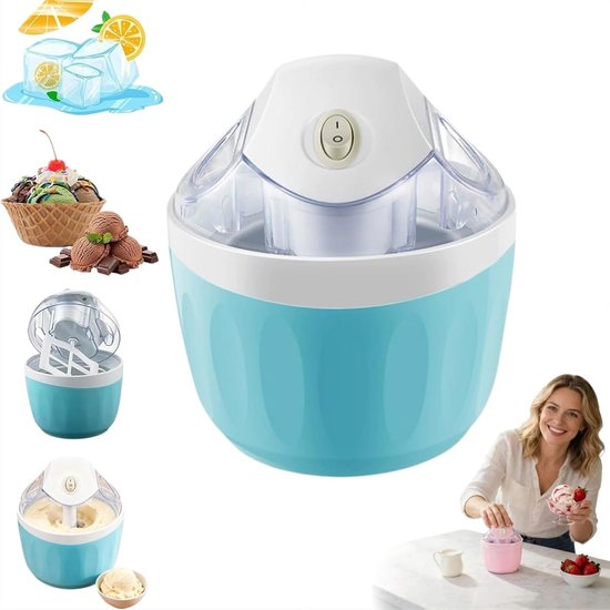Ijsmachine - Roomijsmachine - Sorbetmaker - Mini ijsmachine - Elektrisch - One-touch bediening - Zelf ijs maken - Voor frozen yogurt en gelato - Voor thuis en keuken - Compact - Hemelsblauw